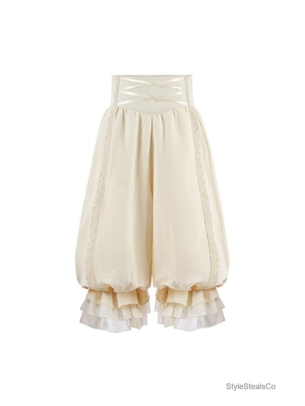 Women's Victorian Ruffle Bloomers Lace Tiered Pantaloons w/ Pockets